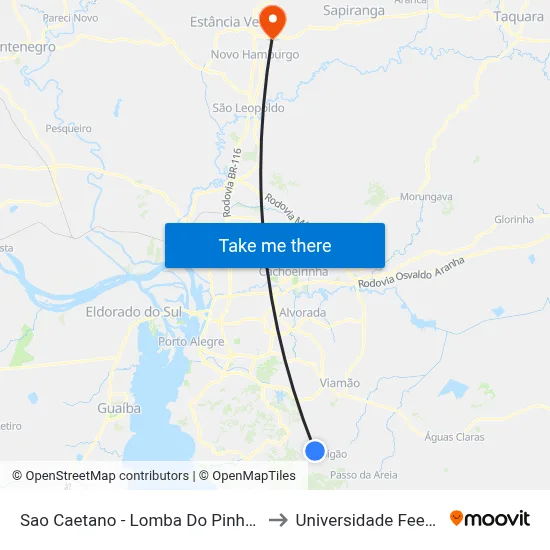 Sao Caetano - Lomba Do Pinheiro Viamão - Rs Brasil to Universidade Feevale Campus II map