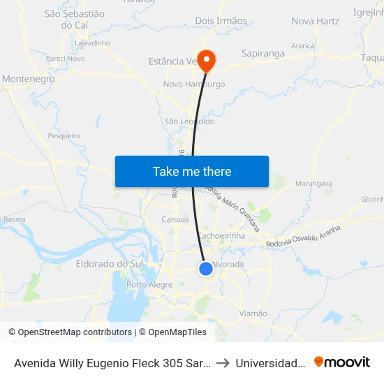 Avenida Willy Eugenio Fleck 305 Sarandi Porto Alegre - Rio Grande Do Sul 91140 Brasil to Universidade Feevale Campus II map