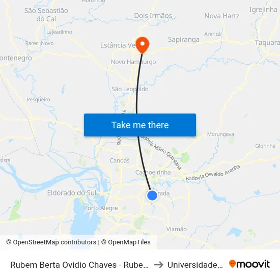 Rubem Berta Ovidio Chaves - Rubem Berta Porto Alegre - Rs 91170-330 Brasil to Universidade Feevale Campus II map