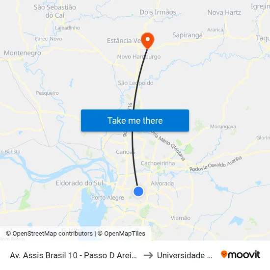 Av. Assis Brasil 10 - Passo D Areia Porto Alegre - Rs 91010-004 Brasil to Universidade Feevale Campus II map