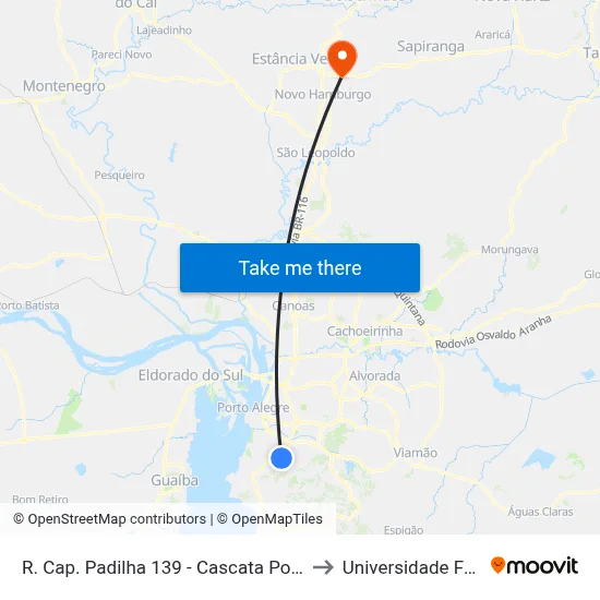 R. Cap. Padilha 139 - Cascata Porto Alegre - Rs 91710-100 Brasil to Universidade Feevale Campus II map