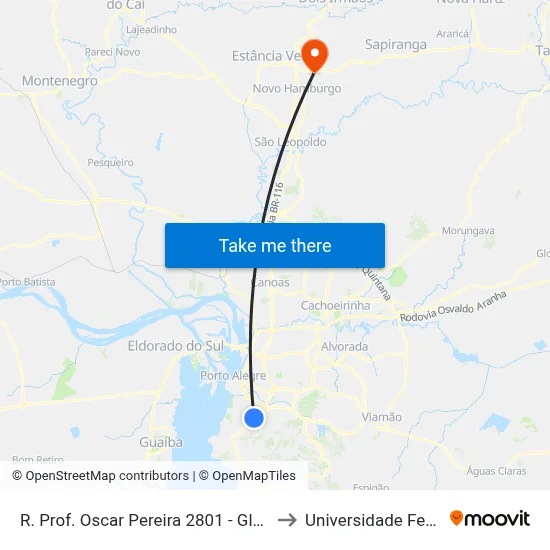R. Prof. Oscar Pereira 2801 - Glória Porto Alegre - Rs Brasil to Universidade Feevale Campus II map