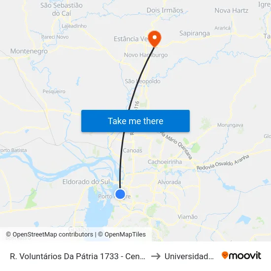 R. Voluntários Da Pátria 1733 - Centro Histórico Porto Alegre - Rs 90030-002 Brasil to Universidade Feevale Campus II map