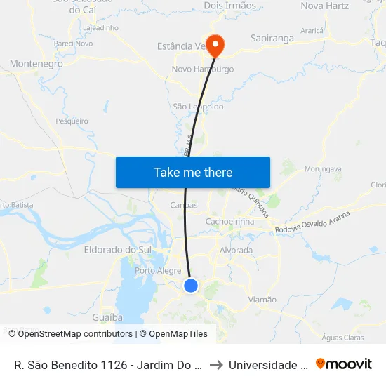 R. São Benedito 1126 - Jardim Do Salso Porto Alegre - Rs 91410-410 Brasil to Universidade Feevale Campus II map