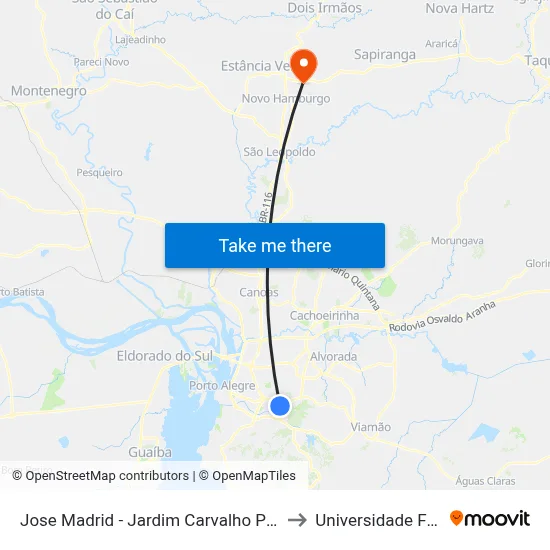 Jose Madrid - Jardim Carvalho Porto Alegre - Rs 90460-080 Brasil to Universidade Feevale Campus II map