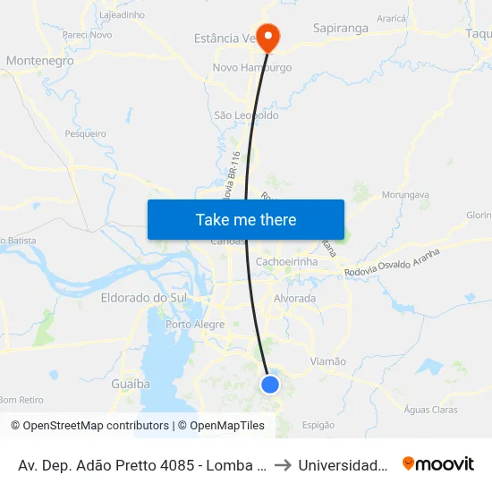Av. Dep. Adão Pretto 4085 - Lomba Do Pinheiro Porto Alegre - Rs 91570-730 Brasil to Universidade Feevale Campus II map