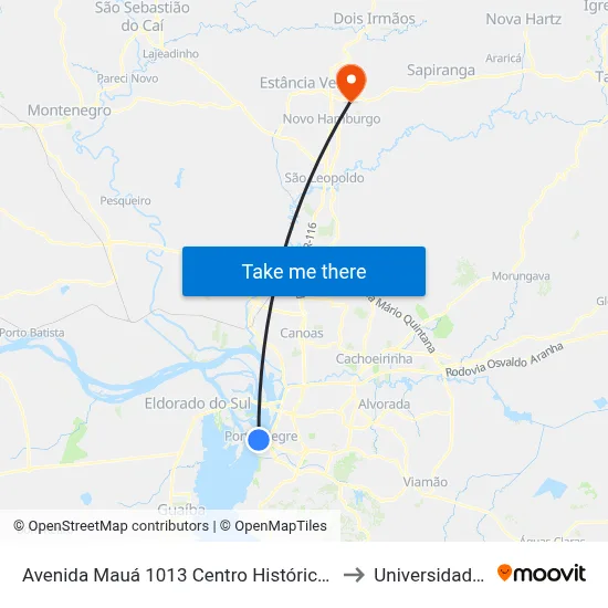 Avenida Mauá 1013 Centro Histórico Porto Alegre - Rio Grande Do Sul 90010-110 Brasil to Universidade Feevale Campus II map