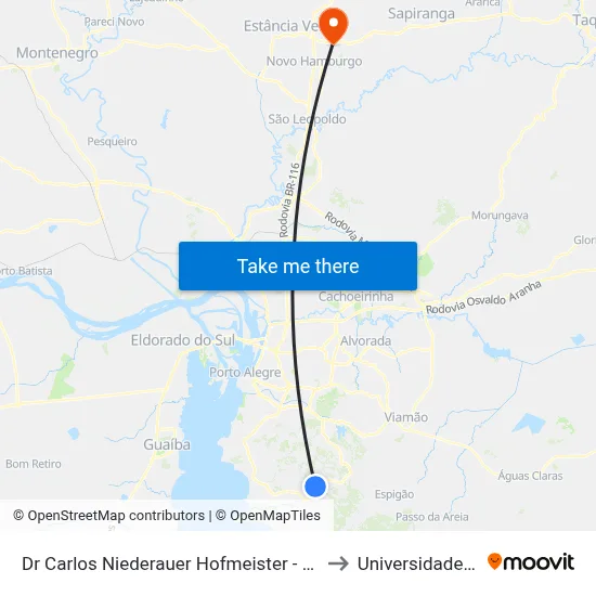 Dr Carlos Niederauer Hofmeister - Restinga Porto Alegre - Rs 91790-360 Brasil to Universidade Feevale Campus II map