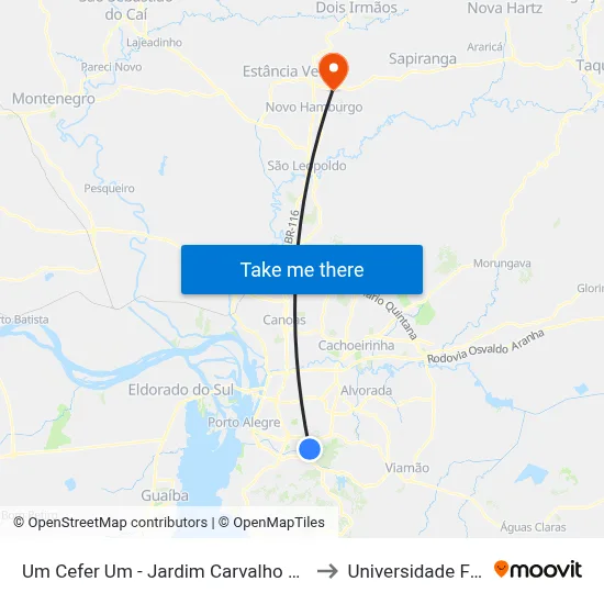 Um Cefer Um - Jardim Carvalho Porto Alegre - Rs 91430-035 Brasil to Universidade Feevale Campus II map