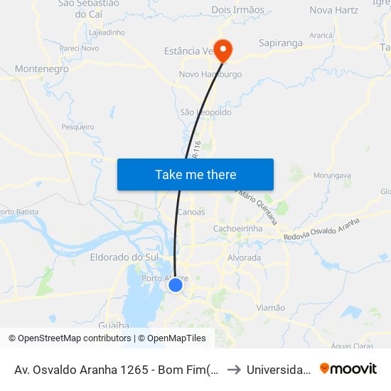 Av. Osvaldo Aranha 1265 - Bom Fim(Corredor Cb) - Farroupilha Porto Alegre - Rs 90035-190 Brasil to Universidade Feevale Campus II map