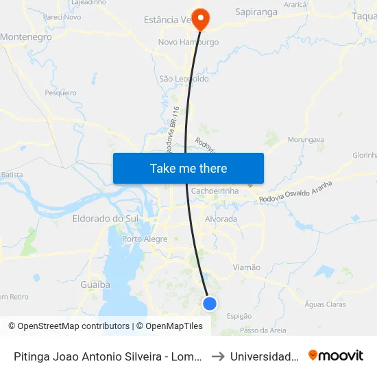 Pitinga Joao Antonio Silveira - Lomba Do Pinheiro Porto Alegre - Rs 91790-400 Brasil to Universidade Feevale Campus II map