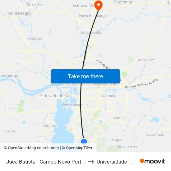 Juca Batista - Campo Novo Porto Alegre - Rs 91755-851 Brasil to Universidade Feevale Campus II map