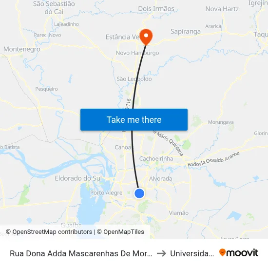 Rua Dona Adda Mascarenhas De Moraes 1623 - Jardim Itu-Sabará Porto Alegre - Rs 91220-140 Brasil to Universidade Feevale Campus II map