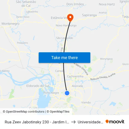 Rua Zeev Jabotinsky 230 - Jardim Itu-Sabará Porto Alegre - Rs 91220-510 Brasil to Universidade Feevale Campus II map