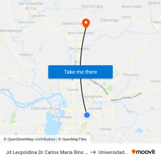 Jd Leopoldina Dr Carlos Maria Bins - Rubem Berta Porto Alegre - Rs 91240-001 Brasil to Universidade Feevale Campus II map