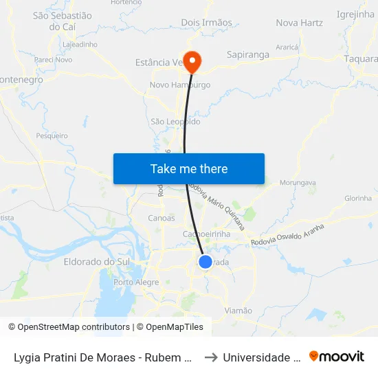 Lygia Pratini De Moraes - Rubem Berta Porto Alegre - Rs 91170-400 Brasil to Universidade Feevale Campus II map