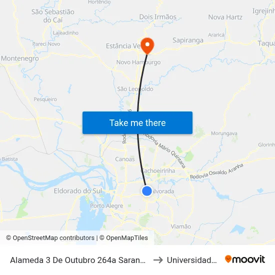 Alameda 3 De Outubro 264a Sarandi Porto Alegre - Rio Grande Do Sul 91140 Brasil to Universidade Feevale Campus II map