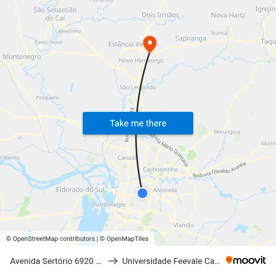 Avenida Sertório 6920 Sarandi to Universidade Feevale Campus II map