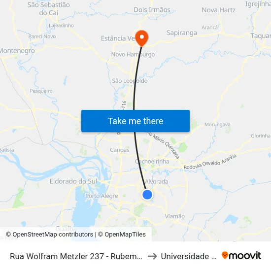 Rua Wolfram Metzler 237 - Rubem Berta Porto Alegre - Rs 91250-320 Brasil to Universidade Feevale Campus II map
