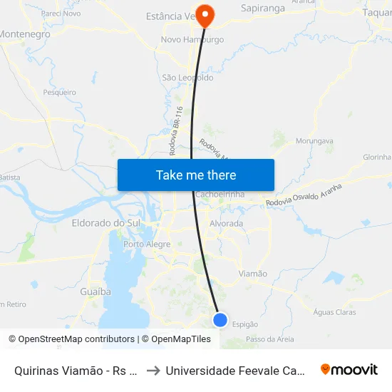 Quirinas Viamão - Rs Brasil to Universidade Feevale Campus II map