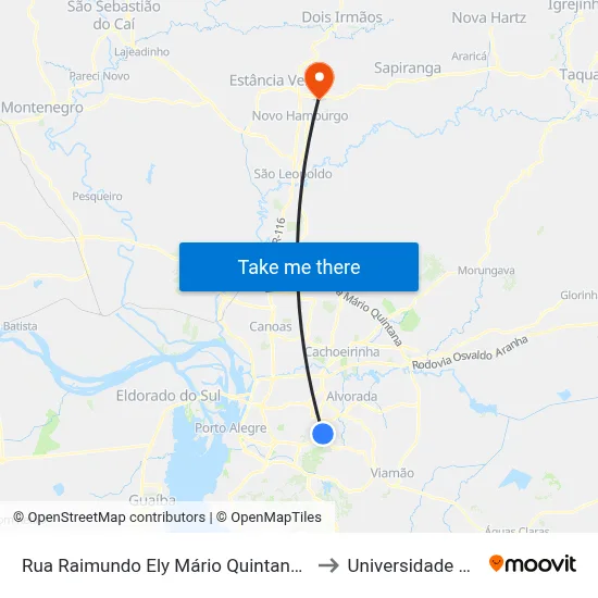 Rua Raimundo Ely Mário Quintana Porto Alegre - Rs 91260-706 Brasil to Universidade Feevale Campus II map