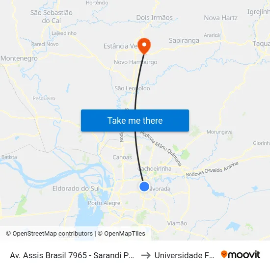 Av. Assis Brasil 7965 - Sarandi Porto Alegre - Rs 91140-001 Brasil to Universidade Feevale Campus II map