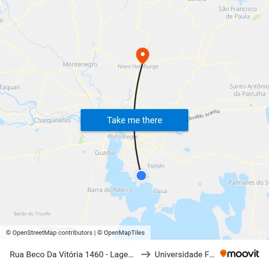 Rua Beco Da Vitória 1460 - Lageado Porto Alegre - Rs 91780 Brasil to Universidade Feevale Campus II map