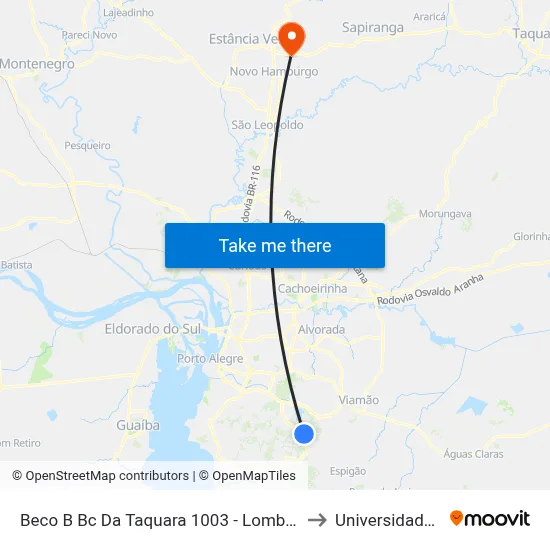 Beco B Bc Da Taquara 1003 - Lomba Do Pinheiro Porto Alegre - Rs 91570-670 Brasil to Universidade Feevale Campus II map