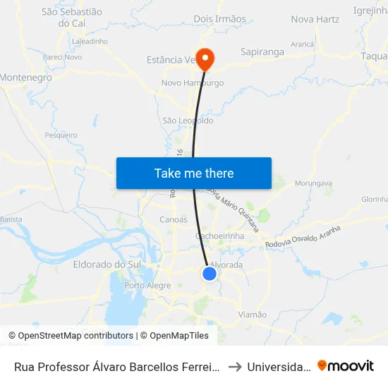 Rua Professor Álvaro Barcellos Ferreira 520 Rubem Berta Porto Alegre - Rio Grande Do Sul 91180 Brasil to Universidade Feevale Campus II map