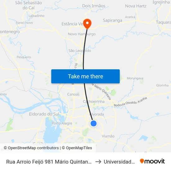 Rua Arroio Feijó 981 Mário Quintana Porto Alegre - Rio Grande Do Sul 91250 Brasil to Universidade Feevale Campus II map