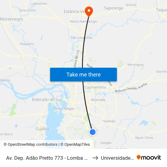 Av. Dep. Adão Pretto 773 - Lomba Do Pinheiro Porto Alegre - Rs 91570-730 Brasil to Universidade Feevale Campus II map
