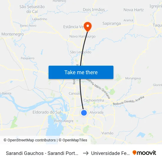 Sarandi Gauchos - Sarandi Porto Alegre - Rs 91110-090 Brasil to Universidade Feevale Campus II map