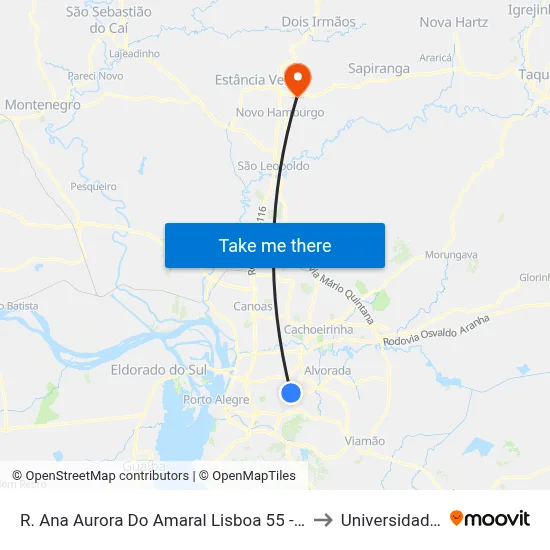 R. Ana Aurora Do Amaral Lisboa 55 - Passo Das Pedras Porto Alegre - Rs 91230-000 Brasil to Universidade Feevale Campus II map