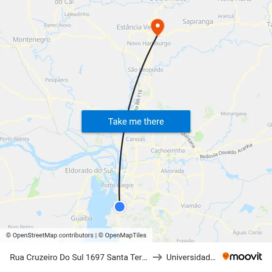 Rua Cruzeiro Do Sul 1697 Santa Teresa Porto Alegre - Rio Grande Do Sul 90843 Brasil to Universidade Feevale Campus II map