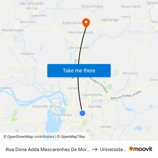 Rua Dona Adda Mascarenhas De Moraes 811 - Jardim Itu-Sabará Porto Alegre - Rs 91220-140 Brasil to Universidade Feevale Campus II map