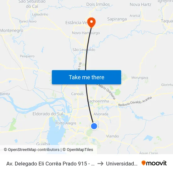 Av. Delegado Eli Corrêa Prado 915 - Mário Quintana Porto Alegre - Rs 91260-300 Brasil to Universidade Feevale Campus II map