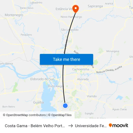 Costa Gama - Belém Velho Porto Alegre - Rs 91787-311 Brasil to Universidade Feevale Campus II map
