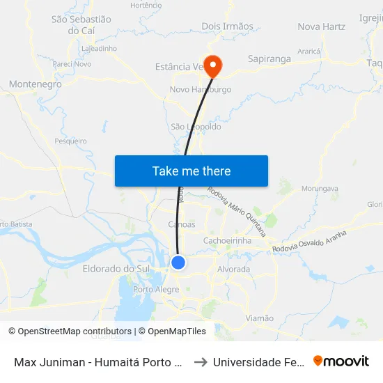 Max Juniman - Humaitá Porto Alegre - Rs 90250-060 Brasil to Universidade Feevale Campus II map