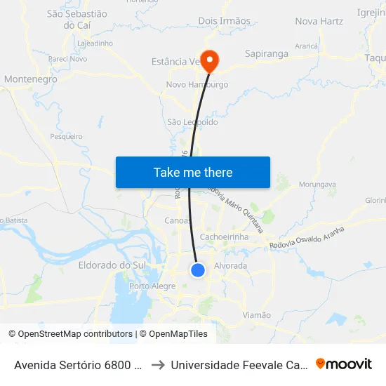 Avenida Sertório 6800 Sarandi to Universidade Feevale Campus II map