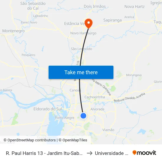 R. Paul Harris 13 - Jardim Itu-Sabará Porto Alegre - Rs 91380-200 Brasil to Universidade Feevale Campus II map