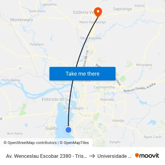 Av. Wenceslau Escobar 2380 - Tristeza Porto Alegre - Rs 91900-000 Brasil to Universidade Feevale Campus II map