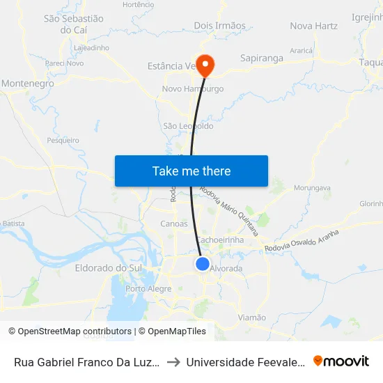 Rua Gabriel Franco Da Luz 560 Sarandi to Universidade Feevale Campus II map