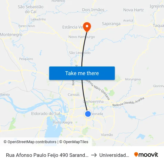 Rua Afonso Paulo Feijo 490 Sarandi Porto Alegre - Rio Grande Do Sul 91140 Brasil to Universidade Feevale Campus II map