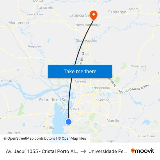 Av. Jacuí 1055 - Cristal Porto Alegre - Rs 90810-150 Brasil to Universidade Feevale Campus II map