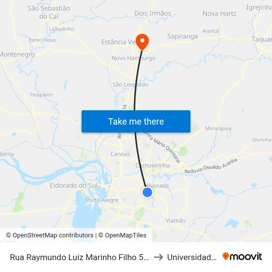 Rua Raymundo Luiz Marinho Filho 531 Rubem Berta Porto Alegre - Rs 91180-205 Brasil to Universidade Feevale Campus II map