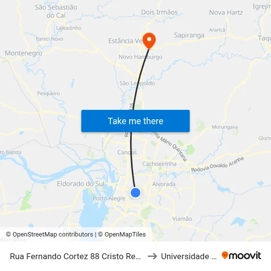Rua Fernando Cortez 88 Cristo Redentor Porto Alegre - Rs 91350-270 Brasil to Universidade Feevale Campus II map