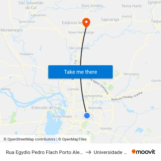 Rua Egydio Pedro Flach Porto Alegre - Rio Grande Do Sul 91240 Brasil to Universidade Feevale Campus II map