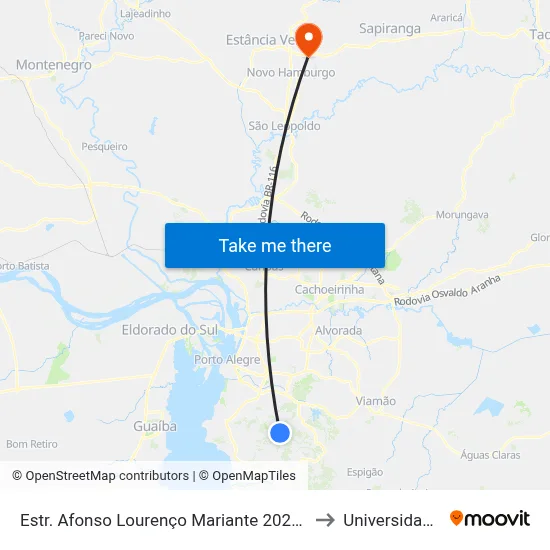 Estr. Afonso Lourenço Mariante 2020 - Lomba Do Pinheiro Porto Alegre - Rs 91550-671 Brasil to Universidade Feevale Campus II map