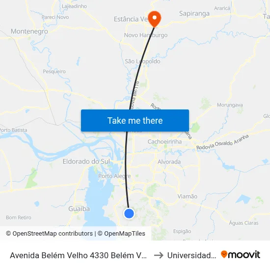 Avenida Belém Velho 4330 Belém Velho Porto Alegre - Rio Grande Do Sul 91740-810 Brasil to Universidade Feevale Campus II map
