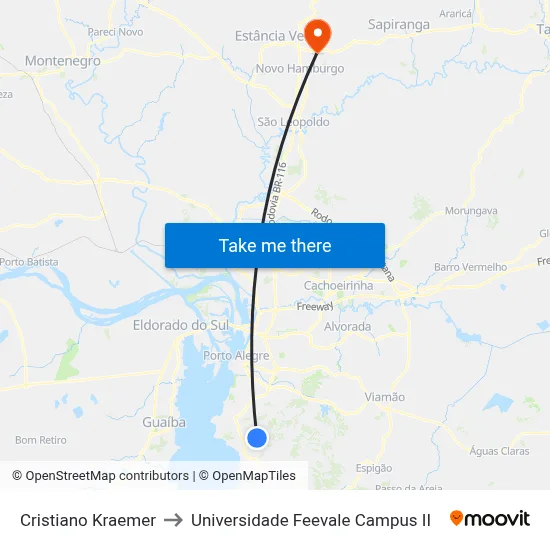 Cristiano Kraemer to Universidade Feevale Campus II map